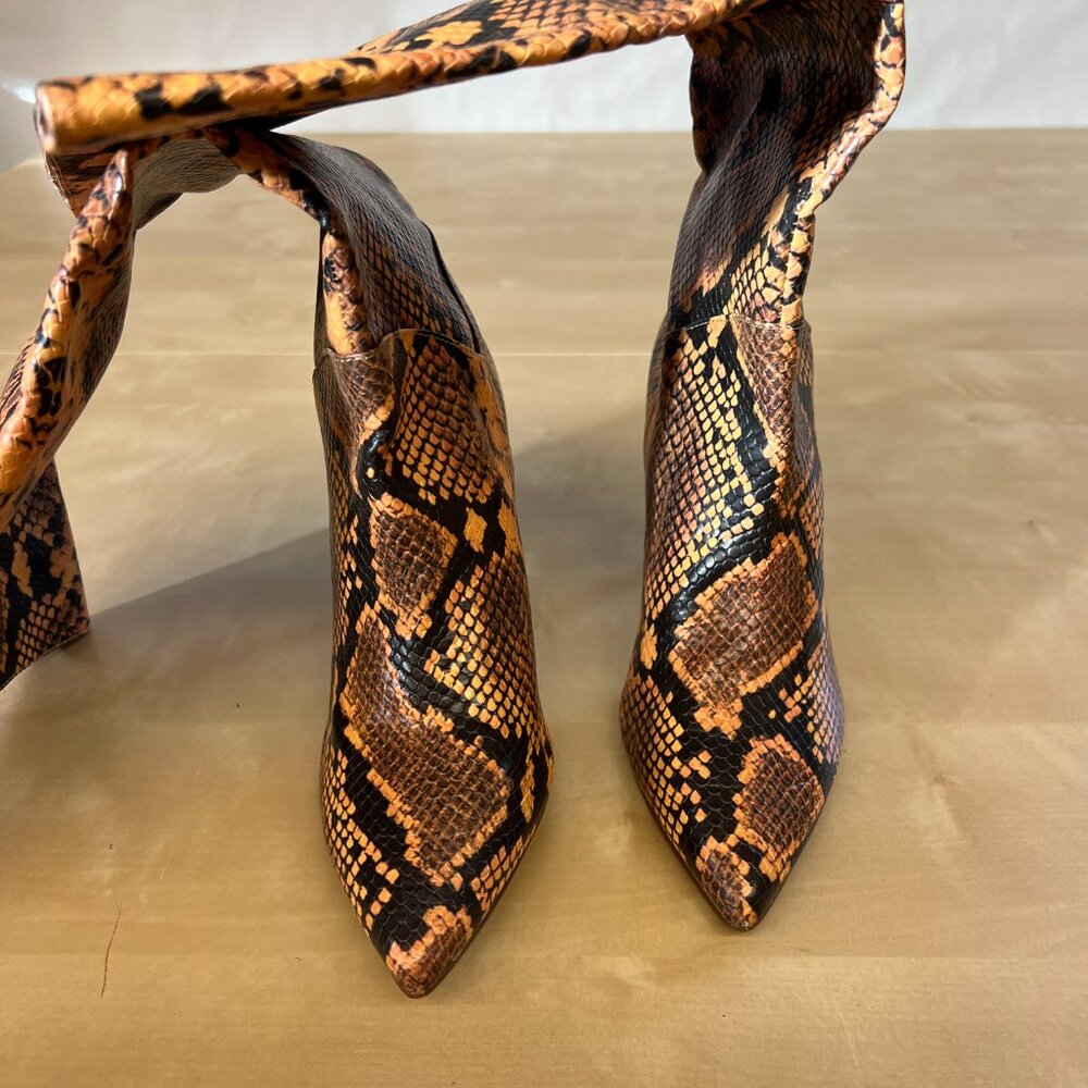 Steve Madden Orange & Black Snake-Print Pointed-Toe Heeled Boots